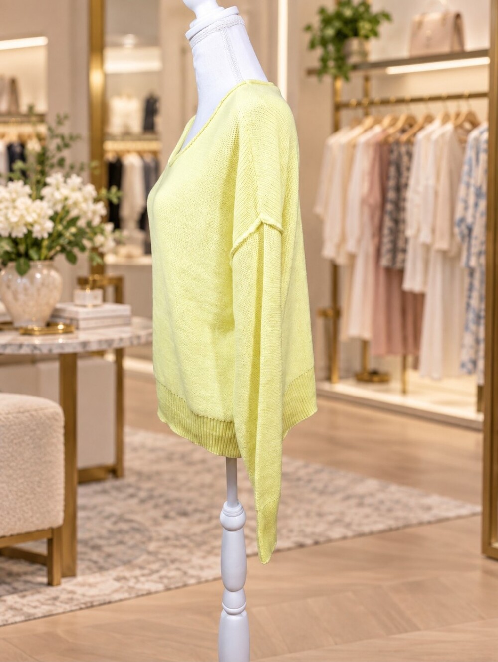 Lucky Brand Pale Yellow Cotton Blend Relaxed Knit Sweater Size L, NWT - Picture 3 of 6
